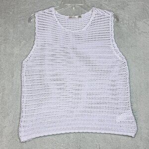 Black Tape Knit Tank Top Womens Sz XL Soft Lavender Crochet Sleeveless Crew Neck